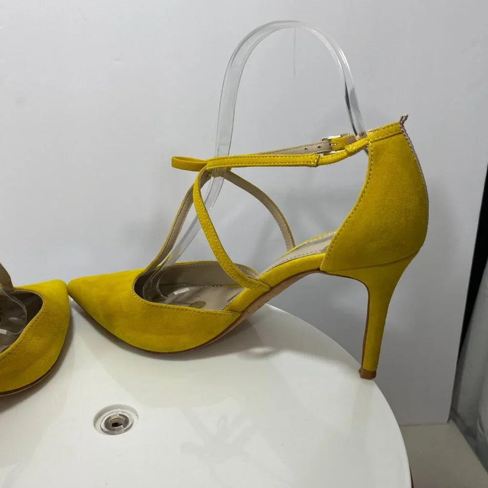 Boden Genuine Suede Leather Pointed Toe Jennifer T Bar Heels 7 Mustard Party Bow